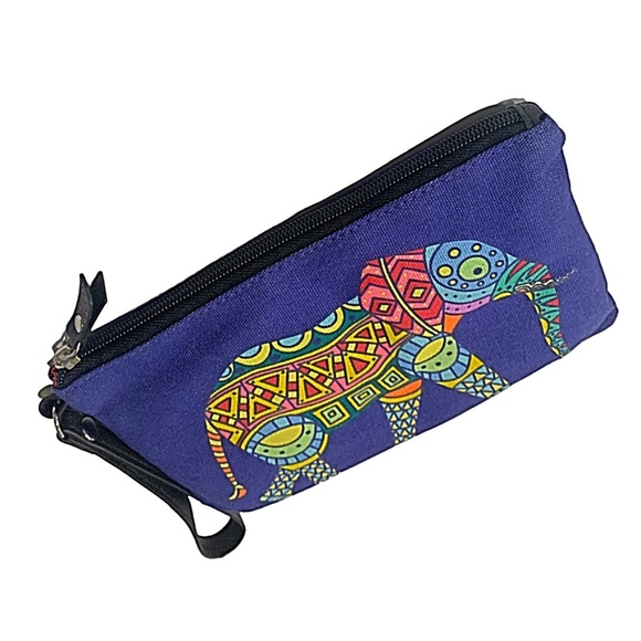 NEW Wristlet Elephant Print Canvas Wristlet Navy Blue - Picture 2 of 5